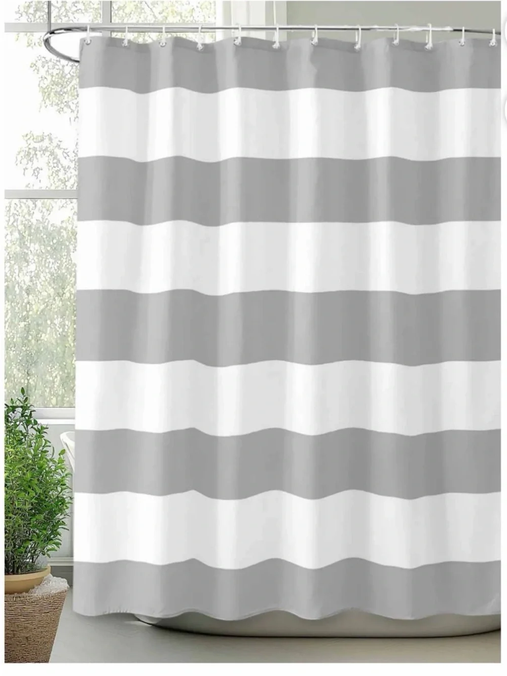 Brand New, Never Used: Gray and White Striped Shower Curtain - Home Bath